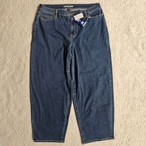 NWT Lands' End x Recover High Rise Barrel Leg Ankle Jeans Womens 18 Dark Wash